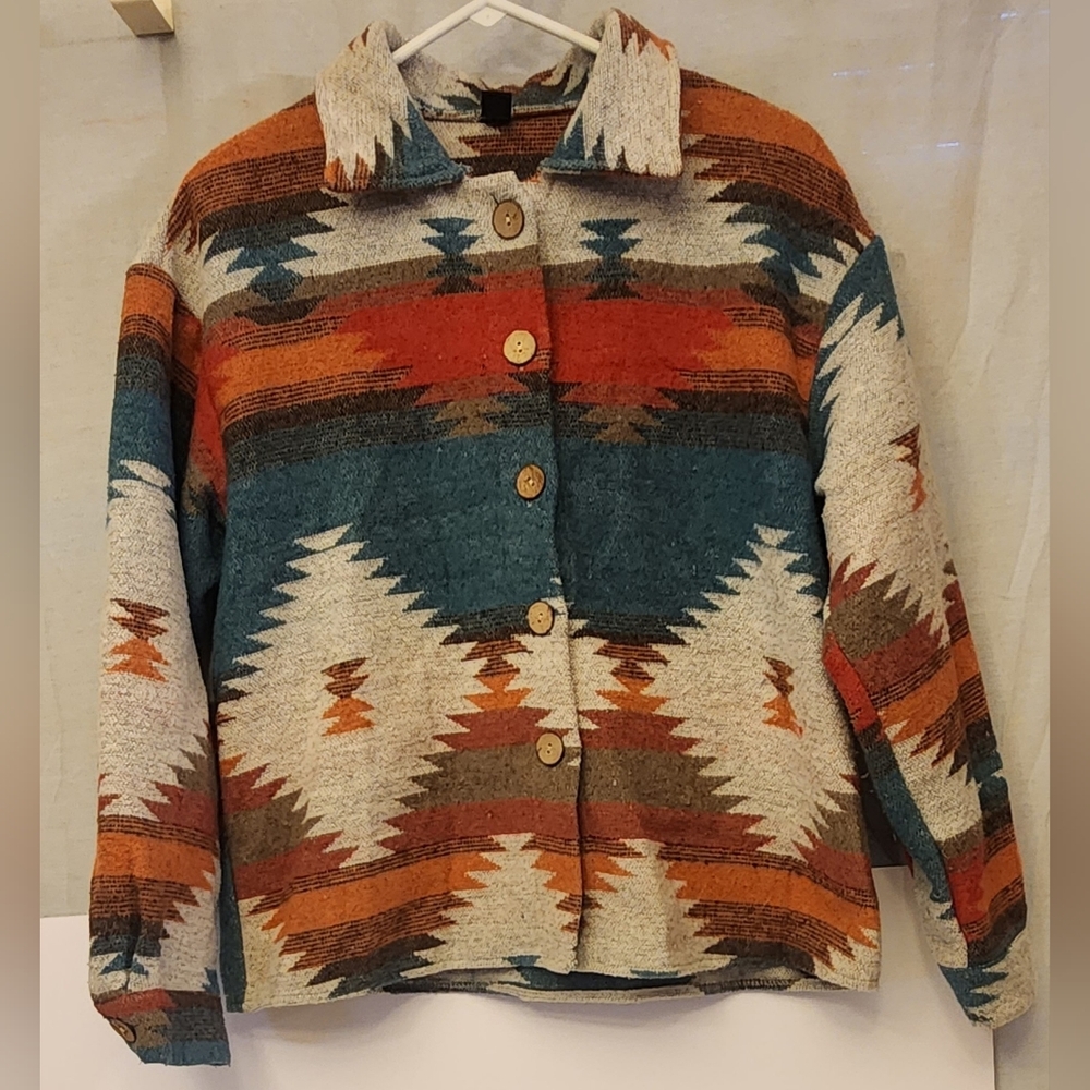 Emery Rose Aztec Patterned Button-Up Jacket. Pit/… - image 1